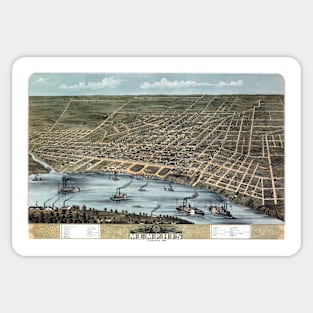 Antique Map of a Bird's Eye View of Memphis, Tennessee, 1870 Sticker